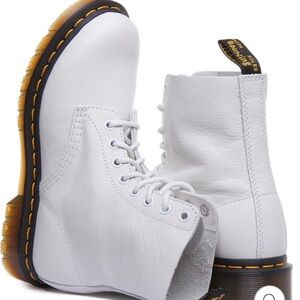 Dr. Martens White Leather Boots with Yellow Accents